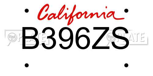 B396ZS California License Plate