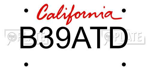 B39ATD California License Plate