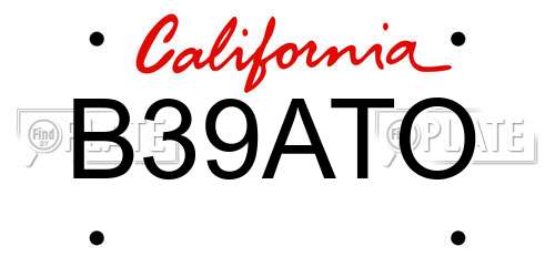 B39ATO California License Plate