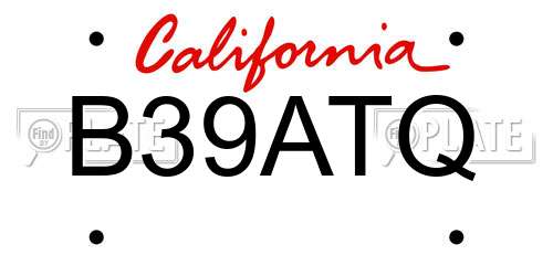 B39ATQ California License Plate