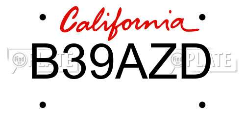 B39AZD California License Plate