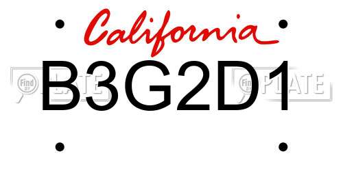 B3G2D1 California License Plate