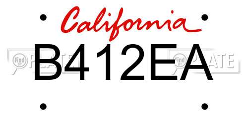 B412EA California License Plate