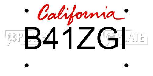 B41ZGI California License Plate