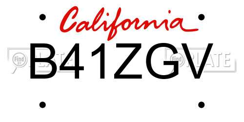 B41ZGV California License Plate