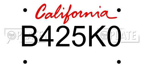 B425K0 California License Plate