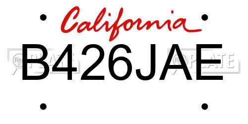 B426JAE California License Plate