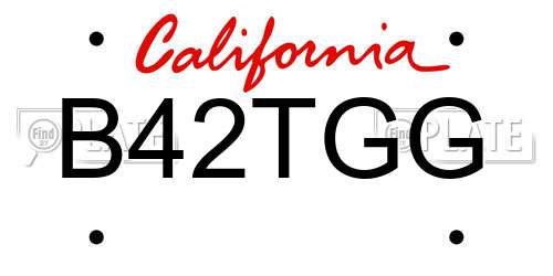 B42TGG California License Plate