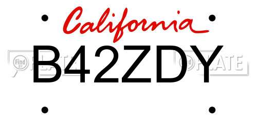 B42ZDY California License Plate