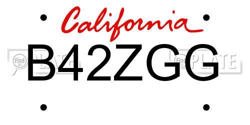 B42ZGG California License Plate