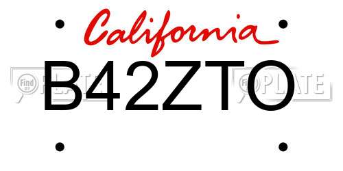 B42ZTO California License Plate