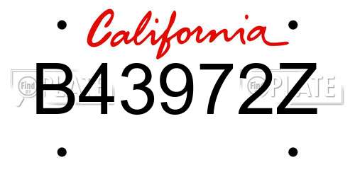 B43972Z California License Plate