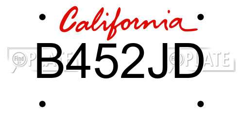 B452JD California License Plate