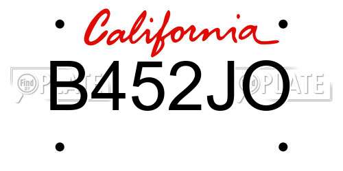 B452JO California License Plate