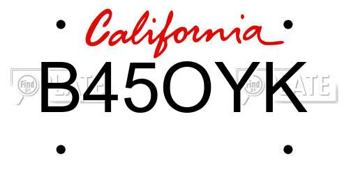 B45OYK California License Plate