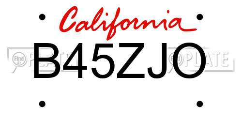 B45ZJO California License Plate
