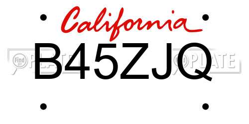 B45ZJQ California License Plate