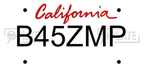 B45ZMP California License Plate