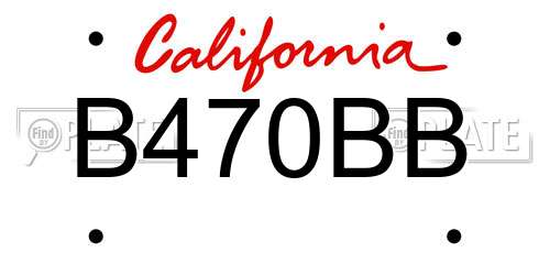 B470BB California License Plate