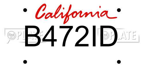 B472ID California License Plate