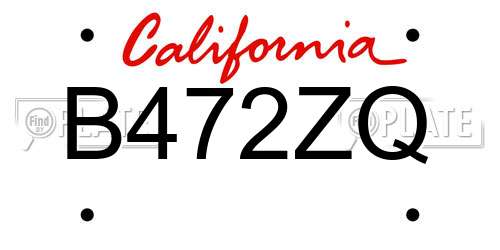 B472ZQ California License Plate