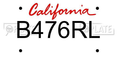 B476RL California License Plate