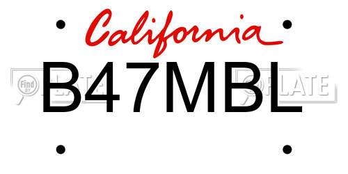 B47MBL California License Plate