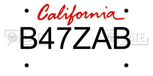 B47ZAB California License Plate