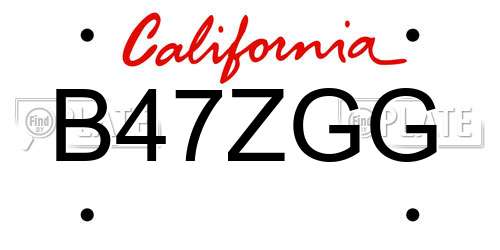 B47ZGG California License Plate