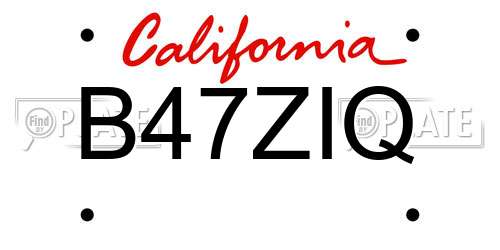 B47ZIQ California License Plate
