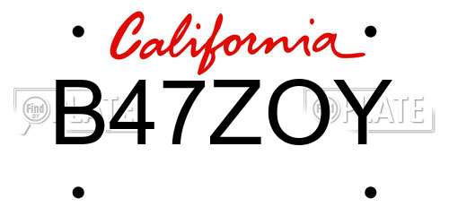 B47ZOY California License Plate