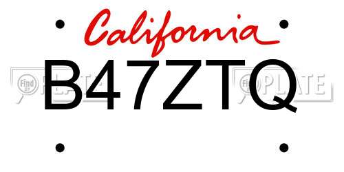 B47ZTQ California License Plate