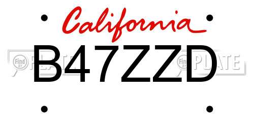 B47ZZD California License Plate