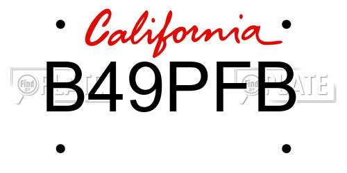 B49PFB California License Plate