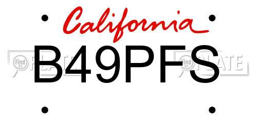 B49PFS California License Plate