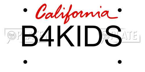 B4KIDS California License Plate