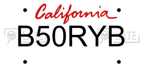 B50RYB California License Plate