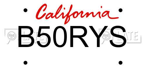 B50RYS California License Plate