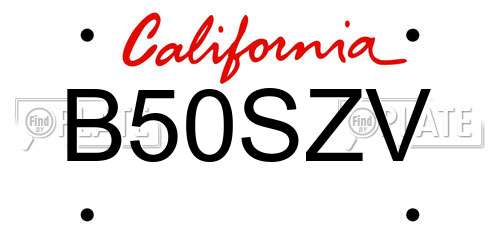 B50SZV California License Plate