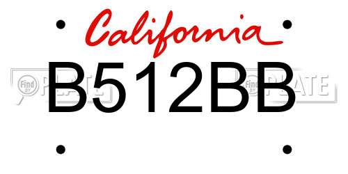 B512BB California License Plate