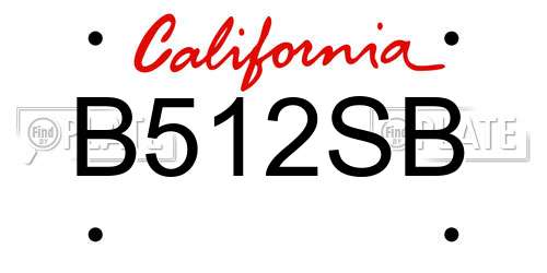 B512SB California License Plate