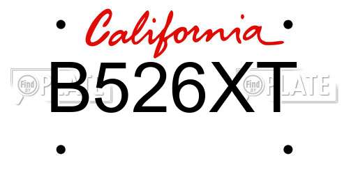 B526XT California License Plate