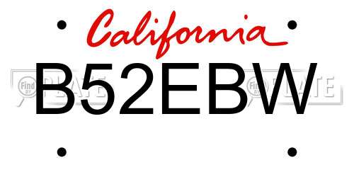 B52EBW California License Plate