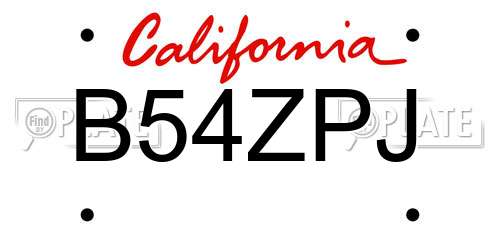 B54ZPJ California License Plate