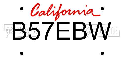 B57EBW California License Plate