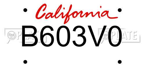 B603V0 California License Plate
