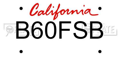 B60FSB California License Plate
