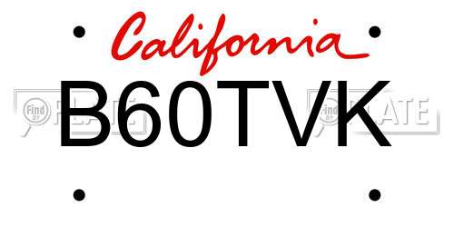 B60TVK California License Plate