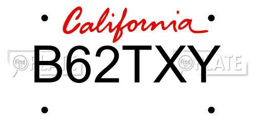 B62TXY California License Plate
