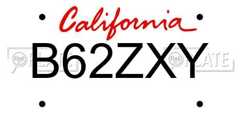 B62ZXY California License Plate